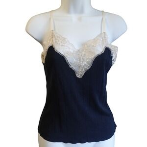 Y2K Forever 21 Tank‎ Top Large Black Cream Lace Cami Cotton Dark Fairy Grunge